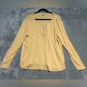 J Jill Pima Cotton Knit Henley Long Sleeve Top Women’s Large Petite Yellow